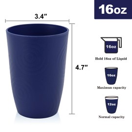 Homienly Wheat Straw Cups 6 PCS Plastic Cups Reusable Unbreakable Drinking Cup Dishwasher Safe Water Glasses (16 OZ,Blue Sky)