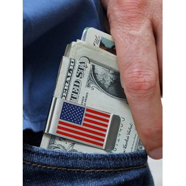 ChainsHouse American Flag Money Clip Steel Cash Clips, Stainless Steel USA Flag Money Credit Card Business Card Holder American Flag Slim Wallet Patriotic Accessory