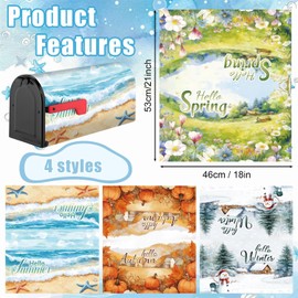 4pcs Seasonal Magnetic Mailbox Cover, 18 x 21 Inch Mailbox Double Sided Magnetic Wraps Spring Summer Autumn Fall Winter Standard Size Mail Box Covers Magnetic for Home Garden Outdoor Decor