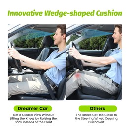 Soft Dense Memory Foam Car Seat Cushion for Driving - Seat Cushion for Car Seat Driver with Wedge Design & Raised Back to Broaden Vision, Provides Comfort for Lower Back & HIPS (Passenger Use Too)