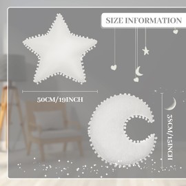 2 Pieces Star Pillow Moon Shaped Pillow Creative Star Moon Plush Pillows Soft Decorative Nursery Pillow Set for Kids Girls Boys Birthday Baby Shower (White)