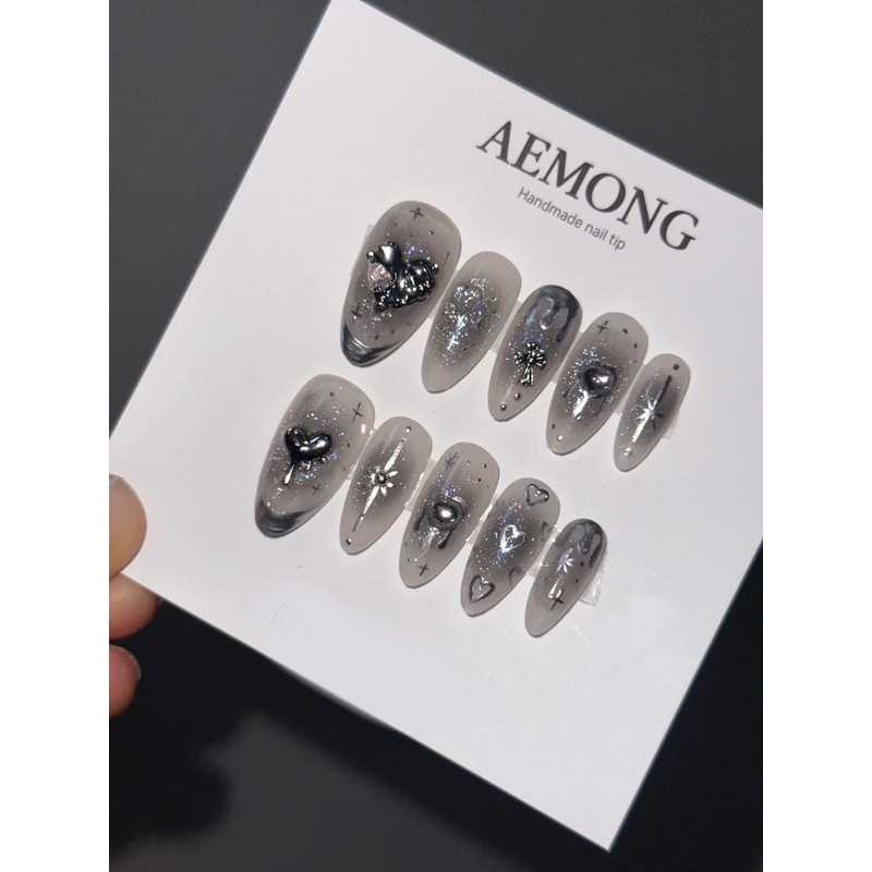 [High quality drawing nail] Milky Way melting heart - Almond