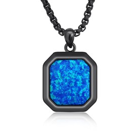 CUOKA MIRACLE Men's Necklace Black 925 Sterling Silver Blue Opal Pendant Chain Men Opal Christmas Gifts for Boys Women, Sterling Silver, Opal