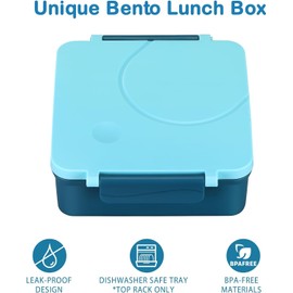 RETZLA Bento Lunch Box Set for Kids with 8oz Soup Thermo, Leak-Proof Lunch Containers with 4 Compartment, Kids Thermo Hot Food Jar and Insulated Lunch Bag for School-Blue