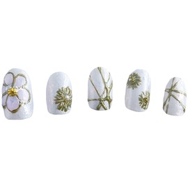 Kimono Exclusive Nail Tip, Japanese Pattern, Made in Japan, Floral Pattern, White Pearl, Solid White, Coming of Age Ceremonies, Weddings, After-parties, Receptions, Weddings, Gel, Gold Color, Nail Parts, Cute, Stylish, False Nails, For Kimono