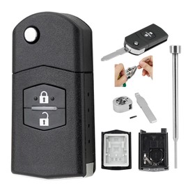 GZXNKEY Autoschlsselgeh?use fr Mazda 2-Tasta Klappbares Schlsselgeh?use fr Mazda 5 CW 2 DE 3 BK 6 SW BT-50 CX-9 CX-7 A mit Entnahmewerkzeug zum Austausch der Schlsseleins?tze