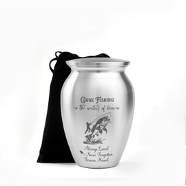Artsy Woodsy Fishing in Heaven 2.56x1.77 Mini Urns Stainless Steel Decorative Keepsake Urns for Human Ashes, Sympathy Memorial Gifts for Loss of Loved One Male/Dad/Men/Son