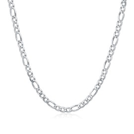 Dacc & Aya Sterling Silver Diamond-Cut Figaro Chain for Men Women Figaro Link Chain with Lobster Clasp for Boy Girl, White Gold Plated, 5mm, 20 Inches (with a Gift Box)