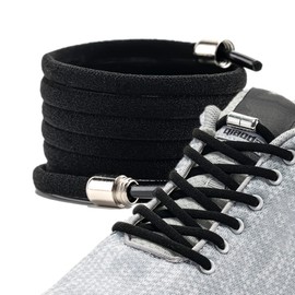 LaceHype Premium Elastic No-Tie CP2 Shoelaces with Metal Aglets for Trainers, Sports Shoes, Set for 2 Pairs of Shoes, Black, Set for 2 Pairs of Shoes