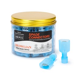 MEOWLIAN 160PCS 16-14 AWG Male Nylon Spade Connector Blue Electrical Quick Disconnect Wire Connectors Kit - Tinned Copper Wire Spade Terminals Automotive Solar