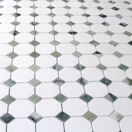 Stone Center Online T812XP Thassos White Marble Octagon Mosaic Tile Sagano Green Dots Polished