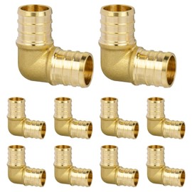 JUWO Pex Fittings 1/2", Pex 90 Degree Elbow, NSF & UPC Certified, Heavy Duty Brass Crimp Fittings for Pipe Plumbing, 10 Pack