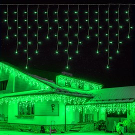 Qunlight 300L LED Icicle Lights, Green Window Curtain Lights,8 Modes with 30V Plug in for Wedding, Party, Bedroom, Home, Garden, Outdoor, Indoor Wall,Christmas Decorations,Connectable