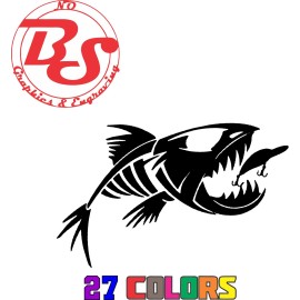 noBS graphics 6" Fish On Skeleton Hook Fishing Vinyl Decal Lake River Ocean Salt Water noBS - 6", Fish Skeleton Lure
