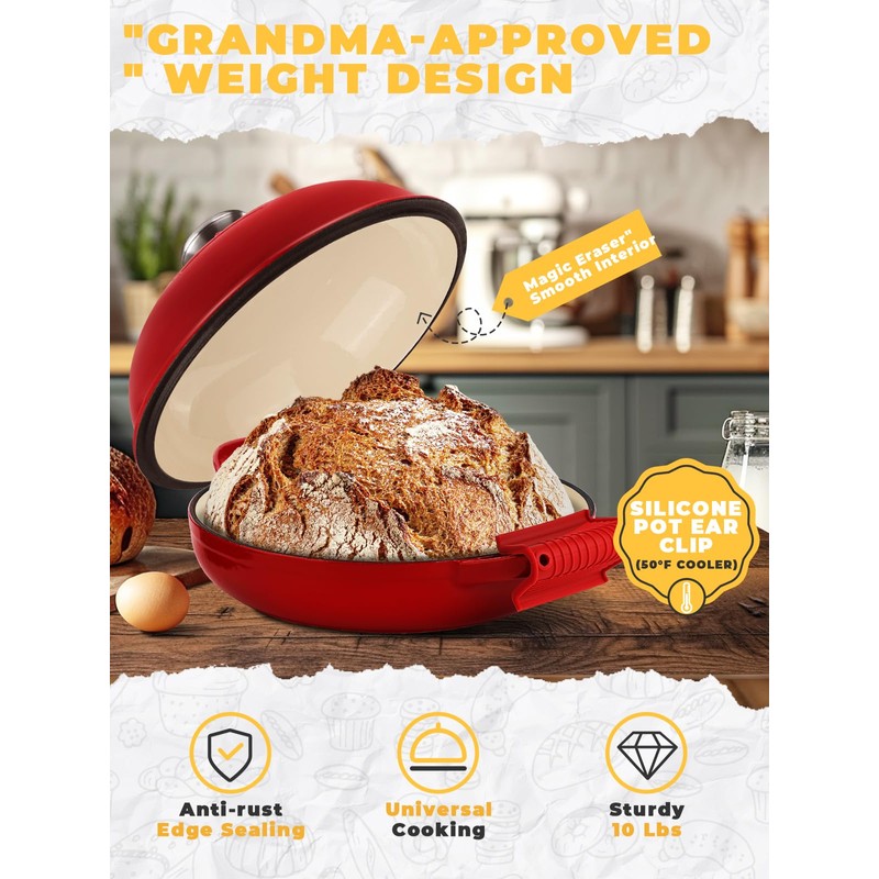 Dutch Oven Bread Baking Pot with Lid 6QT Enameled Cast