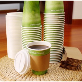 Yes!Fresh 12oz Disposable Hot Beverage Paper Coffee Cups with Sleeves and Lids, To Go Cups for Parties,Picnics,Barbecues,Travel and Events(12oz, 50Count, Green)