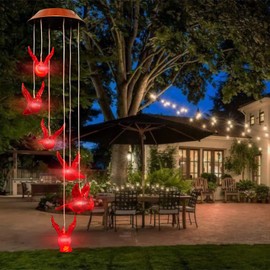 Carillones de viento de colibrí rojo solares, con energía solar, para colgar luces de patio, impermeable, LED, decoración de jardín, para mamá, abuela, patio, decoración de patio
