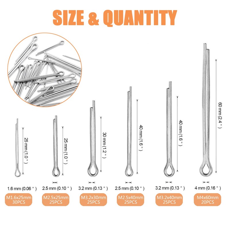 ISPINNER 150pcs 304 Stainless Steel Cotter Pin Clip Key Fastener