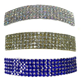Set of 3 JCGY 3.75" Bar Barrette 5 Rows Sparkly Prong Mounted Crystals 0004-3sapGoldCryAB