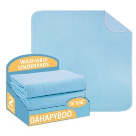 DAHAPYBOO Washable Underpads, 36"x36" 2 Pack Incontinence Bed Pads, Heavy Absorbency Reusable for Elderly, Kids, Adults and Pets, Waterproof Quick Drying for Bed, Sofa, Floor