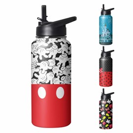 Cute Cartoon Mouse Tumbler with Top Handle and Straw Lid Gift for Boys Girls Water Bottle Travel Kettle Cup for Car Cold and Hot Stainless Steel Double Wall Insulated Mug (palm, 32OZ)