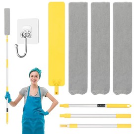 Retractable Gap Dust Cleaner with 71" Extension Long Handle, Under Fridge Cleaning Tool with 3 Washable Microfiber Dusting Cloths, Gap Dusters for Cleaning Under Appliance Refrigerator Furniture Couch