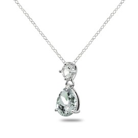 B. BRILLIANT Sterling Silver Light Aqumarine & White Topaz 9x7mm Teardrop Slide Dangling Necklace for Women