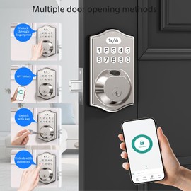 keyless Entry Door Lock deadbolt with Handle Set- Front Door Fingerprint Smart Locks with 2 Lever Handles-Keypad Code Deadbolt -App Control,Auto Lock,Easy to Install