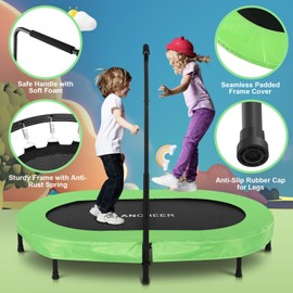 ANCHEER 56" Double Mini Trampoline for Kids, Mini Rebounder with 5-Level Adjustable Handle, Parent-Child Trampoline for Kids, Max Load 220lbs, Fun for Indoor/Outdoor