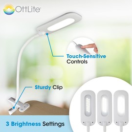 OttLite Flexible LED Clip Lamp with ClearSun LED Technology - Soft Touch Clip Light is Dimmable & Flexible - Travel-Friendly Reading Lamp for Crafting, Sewing, Desks, Tables, & Bookshelves