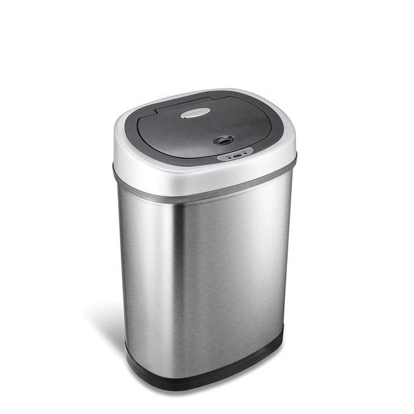NINESTARS DZT-42-9 Automatic Touchless Infrared Motion Sensor Trash Can, 11 Gal 42L, Stainless Steel Base (Oval, Silver/Black Lid)