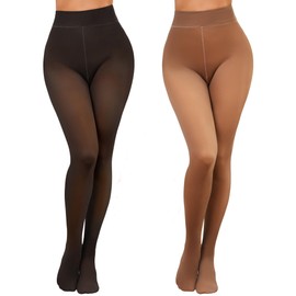 Justay 2 Pairs Fleece Lined Tights Women - Fake Translucent Thermal Black Winter Sheer Pantyhose Winter Thick Leggings (L)