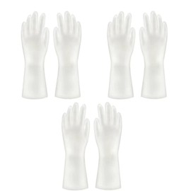 3 Pairs Cleaning Gloves Dishwashing Gloves Reusable Rubber Kitchen Gloves Heavy Duty Home Kitchen Bathroom (WHITE)