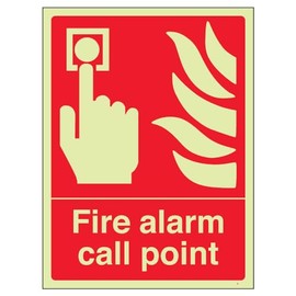 VSafety 13001AN-G "Fire Alarm Call Point" Equipment Sign, Glow In Dark, 1 mm Plastic, Portrait, 150 mm x 200 mm, Red
