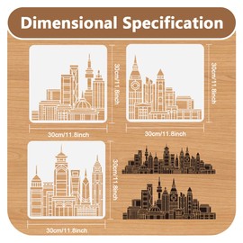 DOODLREAM 3pcs Skyline City Building Wall Stencil Templates, 30 x 30cm Skyscraper Cityscape Reusable Stencil for Painting on Wood Floor Tile Fabric Glass Furniture Splicing DIY Home Decor Template