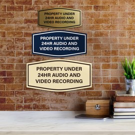 Signs ByLITA Fancy Property Under 24Hr Audio and Video Recording Sign (Brushed Silver) - Medium 1 Pack