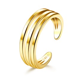 HAIAISO 14K Gold Filled Toe Rings Adjustable Toe Ring for Women Thin Toe Rings Minimalist Open Band Toe Ring Summer Beach Foot Jewelry(3 Row)