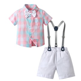 Zoputey Baby Boy Clothes Gentleman Bow Tie Top + Suspender Shorts Outfit Set, White, 4-5 Years