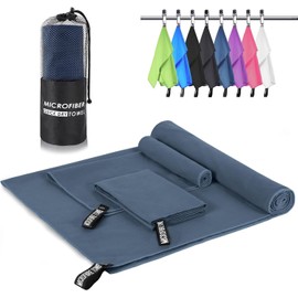 Toallas de Microfibra 3 Pack –Súper Absorbentes, Secado Rápido, Ligeras y Portátiles para Viaje, Playa, Natación, Yoga, Gimnasio, Camping – Incluye Bolsa (Azul marino, 3 Pack-152x76 + 80x40 + 40x40)