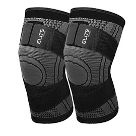 Elite Fitness - Par de rodilleras de compresion marca , alivia el dolo de rodilla y articulaciones, aumente el rendimiento y circulacion, Ideal para actividades deportivas (Negra, Mediana)