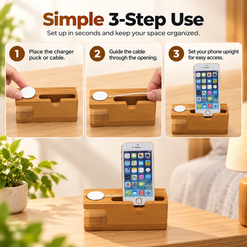Bamboo Phone & Smartwatch Stand for Charging Setup – Organized