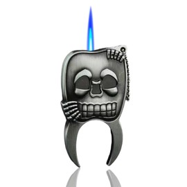 SMTSEC Creative Skull Lighter, Torch Lighters, Cool Windproof Lighter, Funny Lighters, Fancy Lighter, Unique Lighters, Refillable Adjustable Vintage Lighter, Metal Embossed Skull, Gift for Men, Blue