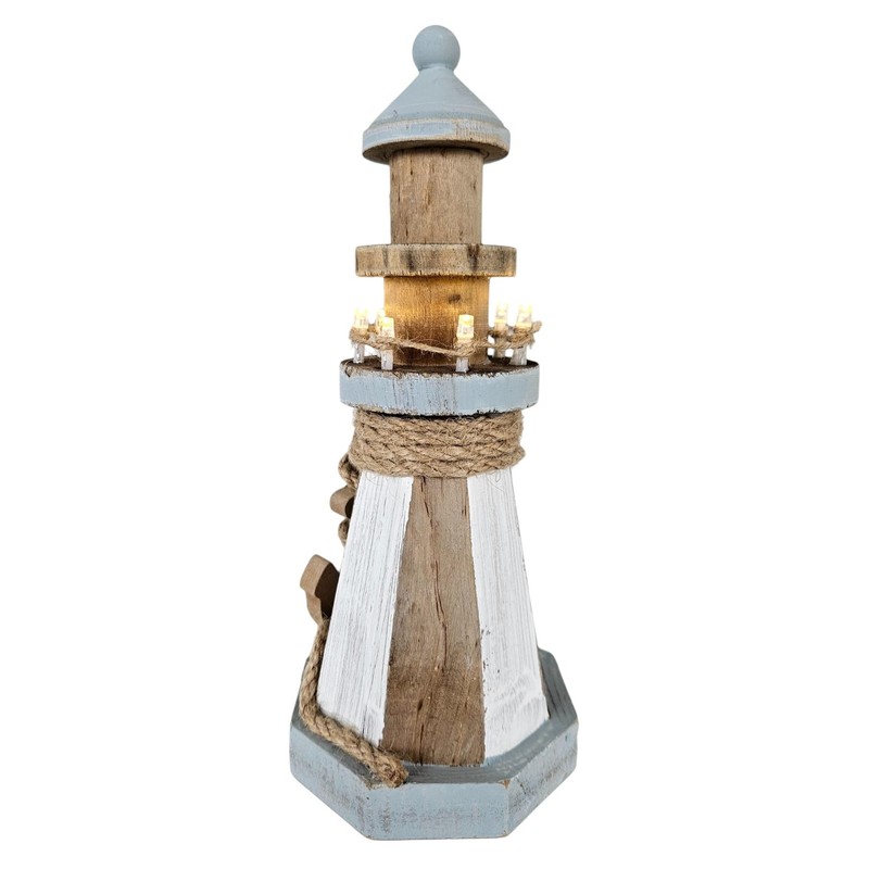 Meinposten Lighthouse Illuminated Wooden LED Decoration Maritime Anchor Beach Sea