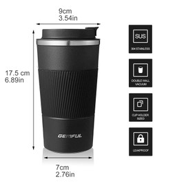GEMFUL Thermal Travel Hot Drinks Coffee Cup Spill Proof for Home Office Outdoor Works 380ml