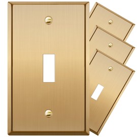 Rio Salto Metal Gold MID-SIZE Toggle Light Switch Covers Wall Plate Single Togle Switch Wallplate Decorative Gold 1 Gang Wall Switch Plate Covers Brushed Brass 4.92" x 3.15" Toggle 4-Pack