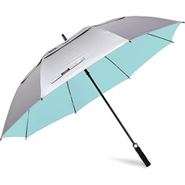 G4Free 47 inch UV Protection Golf Umbrella, Auto Open Vented Double Canopy Large Windproof Sun Rain Umbrellas (Silver/Lake Blue)