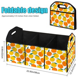 LRERNAJF Mandarins Oranges Fruits SUV Car Trunk Organizer Accessories 50L Collapsible Car Storage Bag 3 Compartment Caddy Waterproof Foldable