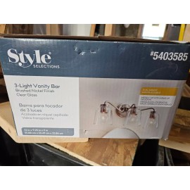 Style Selections 3 Light Vanity Bar Brushed Nickel Clear Glass New in Box