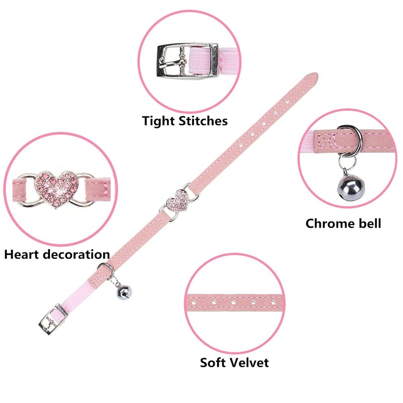 WDPAWS Heart Bling Cat Collar with Safety Belt and Bell