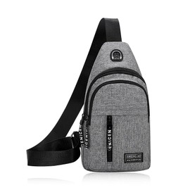 FuninCrea Mens Sling Bag, Oxford Chest Bag Shoulder Bag with Adjustable Shoulder Straps, Double Layer Man Bag Cross Body Bag for Travel, Gym, Sports, Running, Hiking (Grey Double Layer)